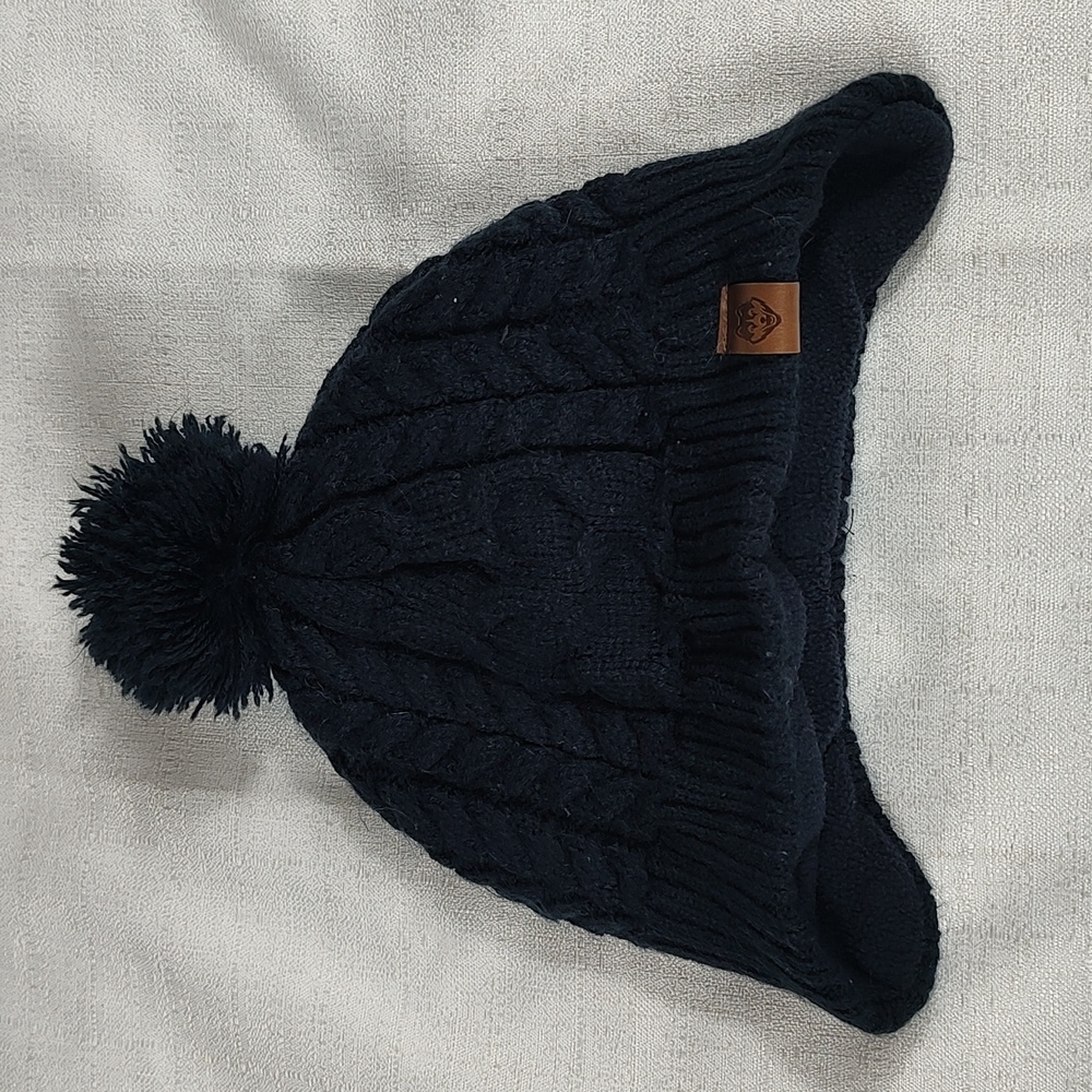 H&M Fleece Line Knit Navy Blue Winter Stocking Hat with Pom Pom Size 1.5- 4 Y